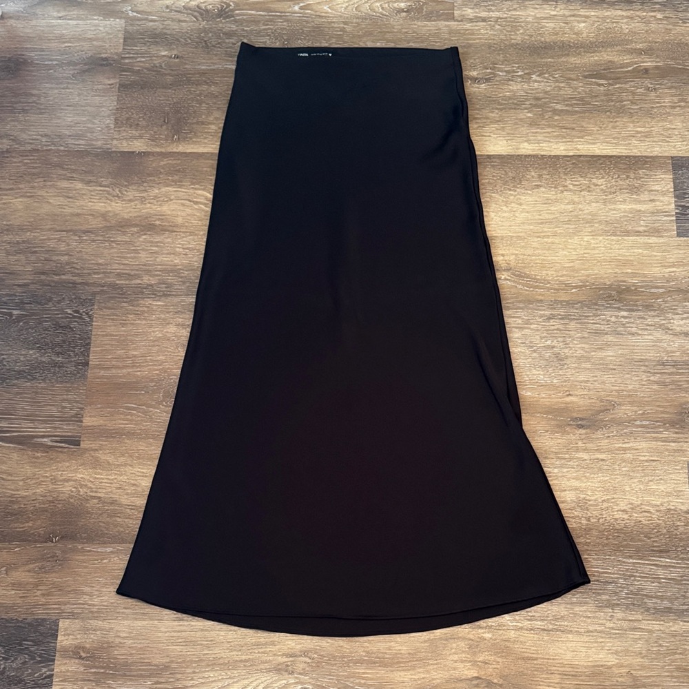 Zara Classic Black Silk Maxi Skirt